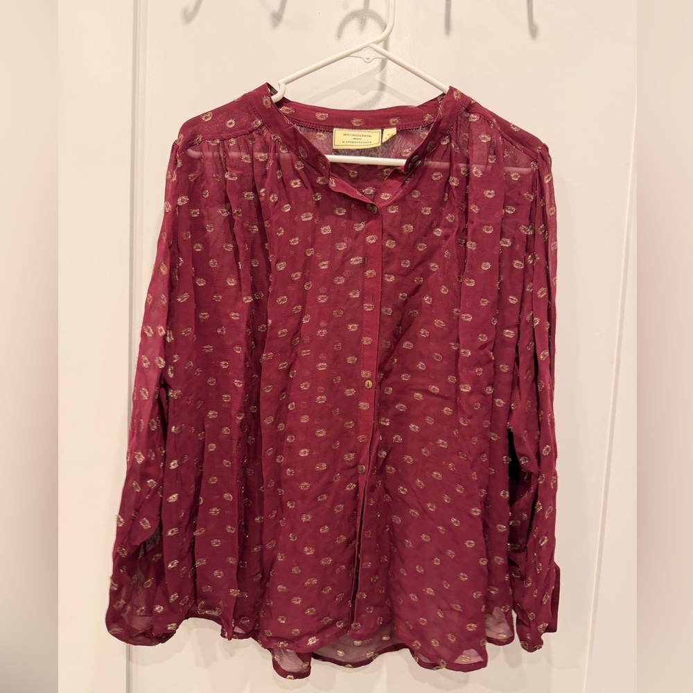 Moulinette Soeurs Maroon Blouse with Gold Patterns